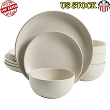 12 Piece Dinnerware Set Service for 4 Stoneware Round Cream Dishwasher Safe New