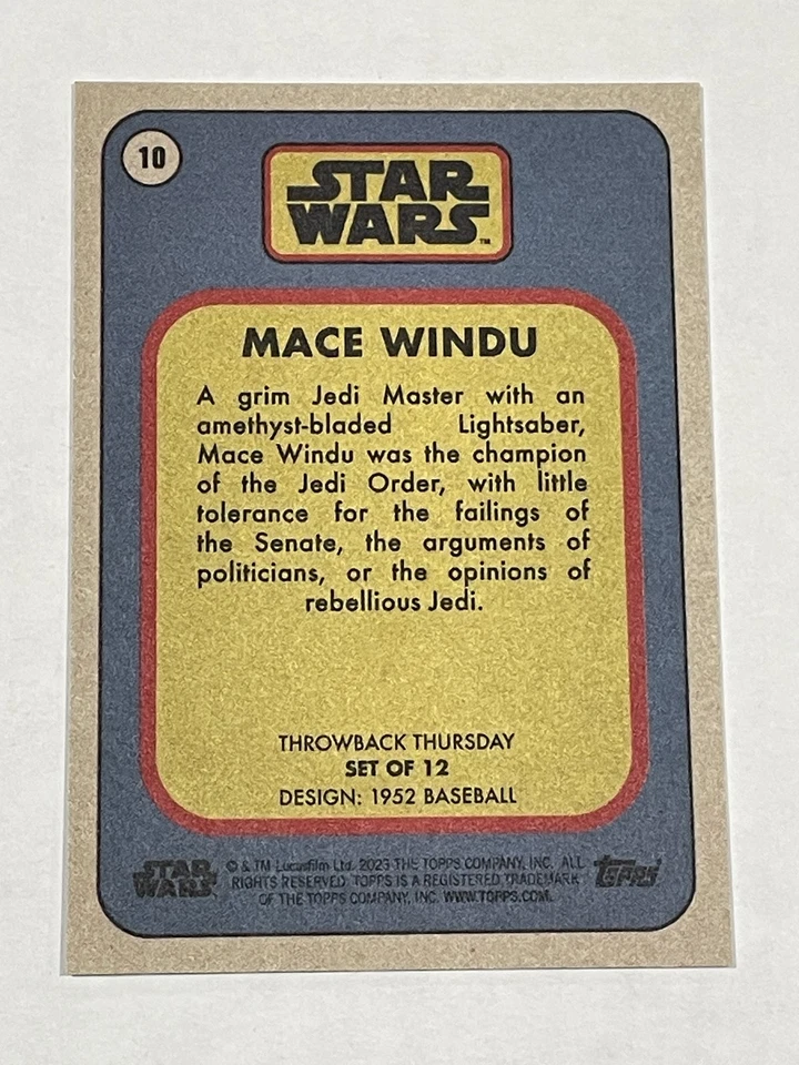 2023 Topps Throwback Thursday Star Wars #10 - Mace Windu - Image 2 of 2