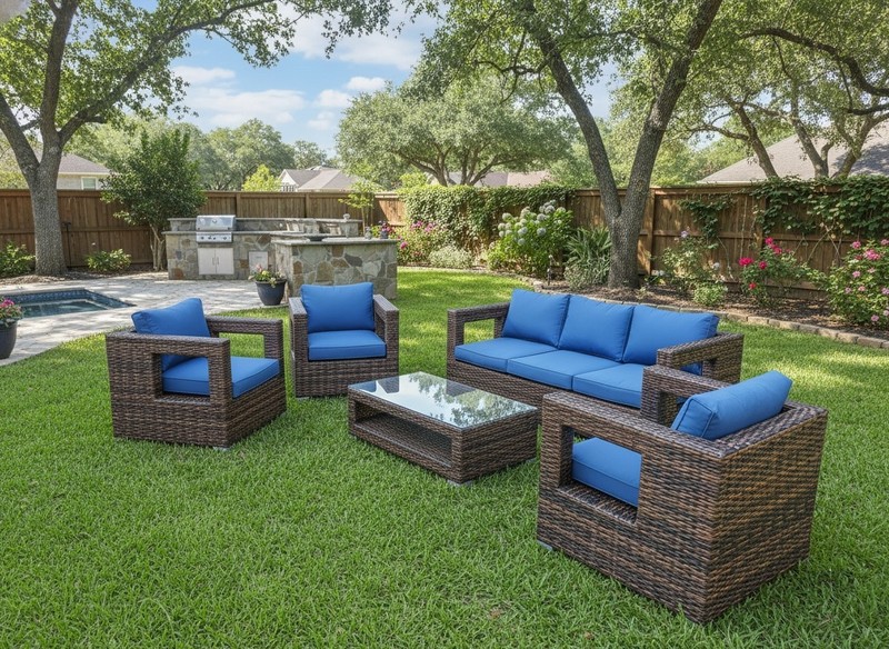 5 Piece Modern Design Wicker Rattan Conversation Outdoor Patio Furniture Set
