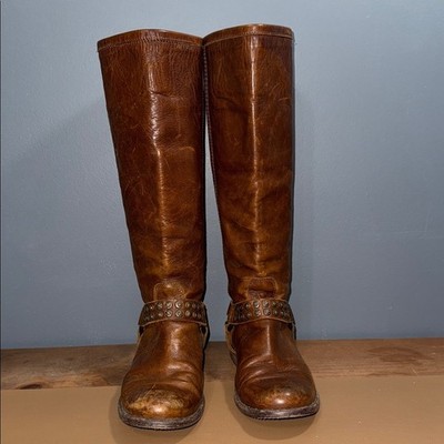 FRYE women s size 8B Phillip Studded Harness Tall Boots zips up back preloved