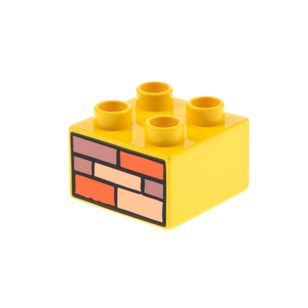 1x Lego Duplo Building Brick 2x2x1 Yellow Printed Brick Wall Red 3437pb005