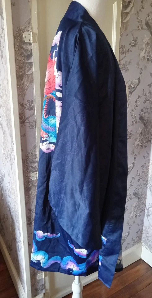Vintage Marukyo Kimono Dragon Navy Blue Robe - Image 3 of 4