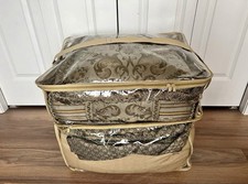 Queen Jacquard Comforter Set, Gold Beige Green, 7-Piece Quilted Baroque Luxury