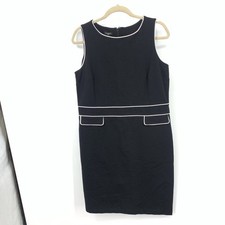 Talbots Women Size 14P Petite XL Dress Black White Tank Straight Pencil Stretch