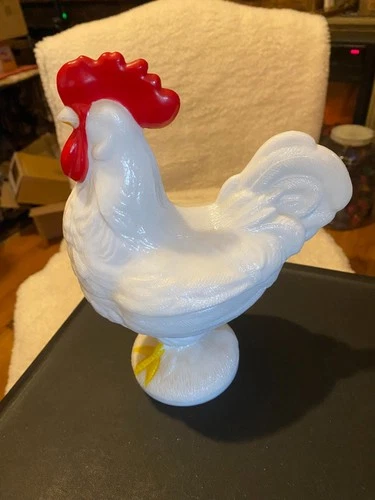 Vintage Westmoreland Milk Glass Standing Rooster Candy Dish 9" Tall, Painted