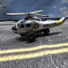 Vintage Tin Friction Toy Police Helicopter Five Inch Retro Working Rare Small