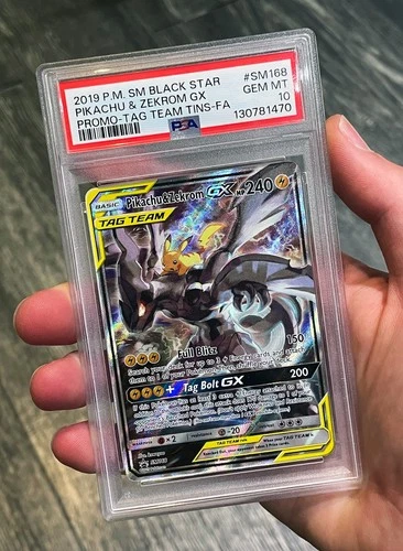 Pokémon TCG Pikachu & Zekrom GX Sun Moon Team Up SM168 Holo Promo PSA 10
