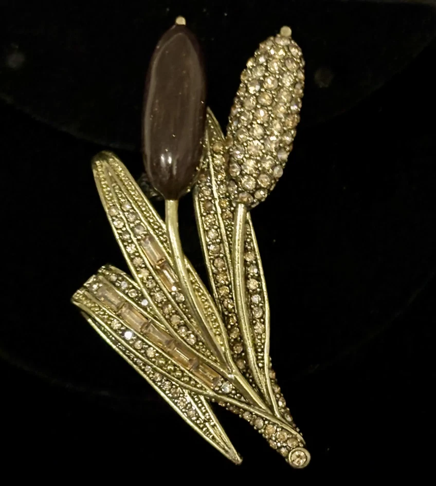 Broche prendedor cola de gato Heidi Daus auténtico firmado cristal acentuado esmalte bronce Foto 4 de 4