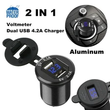 12V 4.2A 21W Car Dual Port USB Charger Socket LED Digital Voltmeter Waterproof