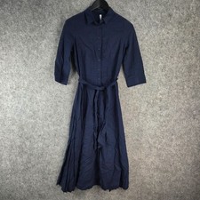 & Me Dress Womens 6 Blue Midi Belted Button Dress Woven NEW 13431