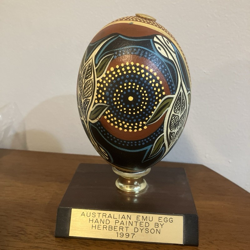 Aboriginal Handpainted Emu Egg Barkindji Dot Art Pristine with Stand Darwin