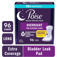Poise Overnight Incontinence  Postpartum Pads for Bladder Leaks, 96 Count