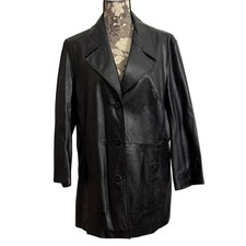 Wilsons Leather Black Genuine Leather Coat Button Down Fully Lined Womens XL