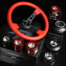 NRG 141H HUB+CARBON  GEN1.5 QUICK RELEASE+3"DEEP DISH RED LEATHER STEERING WHEEL