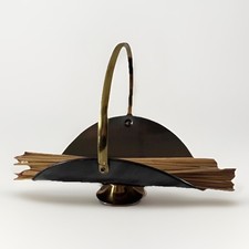 VTG Brass & Copper Fireplace Log Match Holder Hearth Basket For Long Matches 8”