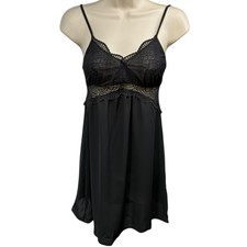 INC International Concepts Black Lace Trim Babydoll Slip Chemise Lingerie XS