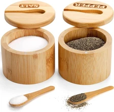    Bamboo Salt and Pepper Shaker Set (2-Piece), Round Salt Shaker with  
