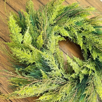 24 Inch Christmas Wreaths Real Touch Faux Cypress Cedar & Spruce Holiday Wreath