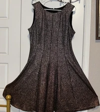 MSK Dress XL Metallic Glitter Fit & Flare Sleeveless Party Cocktail Black Gold