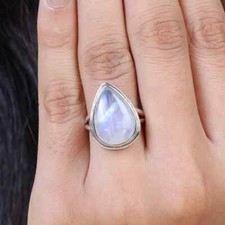 925 Sterling Silver Natural Moonstone Ring Gemstone Women Jewelry For Her C 66