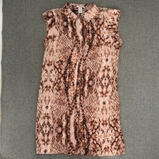 Bar III Women's Button Down Dress Medium Snake Print Collared Lined Peachy Brown