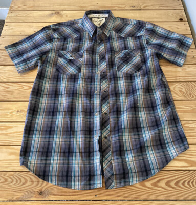 Coastal Men s Snap front plaid shirt size XL Blue N8