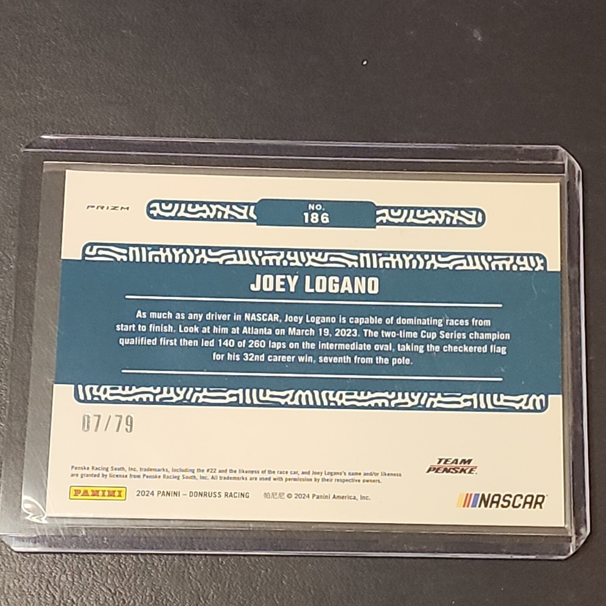 2024 Donruss Optic Racing Joey Logano Pink Velocity Prizm SP 07/79
