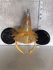 DISNEY Minnie Black Glitter Ears Yellow Witch Hat HEADBAND Halloween Costume