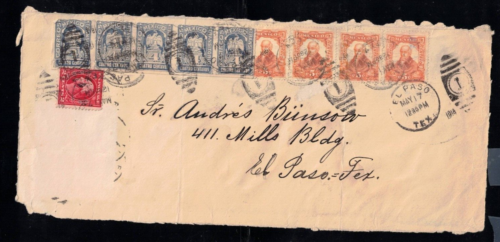 1914 Mexico US Dual Franking Cover Front to El Paso Texas