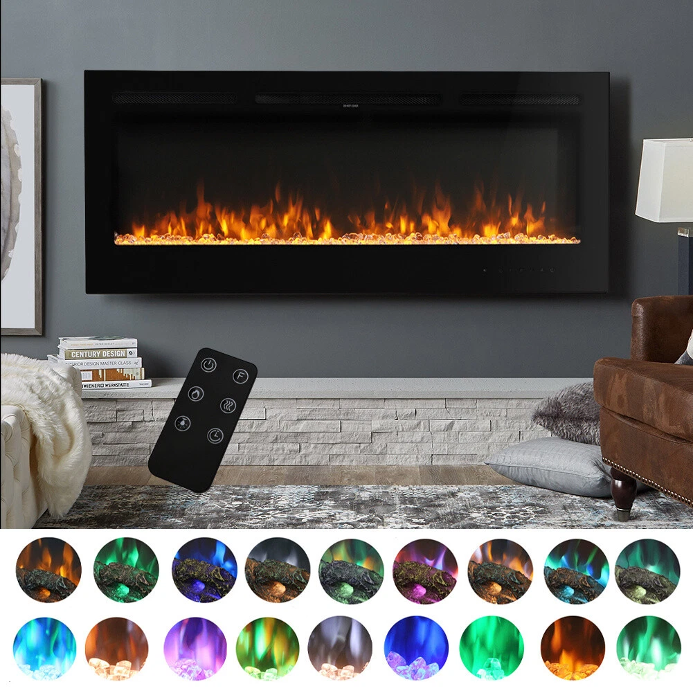 50 Inch Led Electric Fireplace Wall Mounted Living Room Heater 9 Flame  Colours | eBay