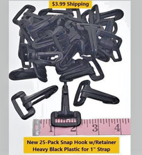 New 25-Pack Heavy Blk Non-Swivel Snap Hook w/Retainer for 1" Shoulder Strap