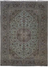 10x13' Light Green Ivory Perssiaan Signed Kashhan Rug 81163