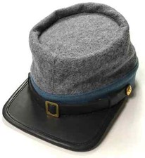 US Civil War CSA Infantry Leather Peak kepi, Grey with Sky Blue Band Plain Kepi