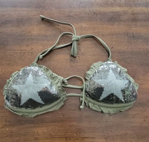 NWOT Calzedonia Colbey Sequin Star Olive Silver Bikini Swim Top 123335
