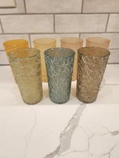 Set 7 MCM Spaghetti String Rubber 12oz Drinking Glasses Tumbler Assorted Colors