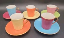5 Sets- Classic Coffee Tea with Gold Trim Cups Saucers
