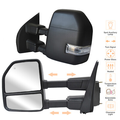 Pair Tow Mirrors Power Turn Signal Fits 2017-2020 Ford F-250 350 SD Pickup Black