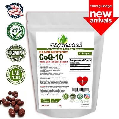 CoQ-10 500mg 60 Softgels Coq10 Co Q10 Coenzyme Heart Support Made in USA