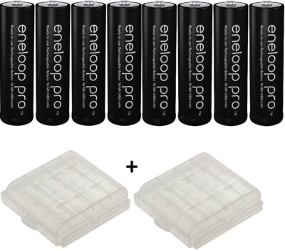 8X Eneloop PRO AA Akkus 1,2V 2500mAh wiederaufladbar + gratis Akkubox Modell 26