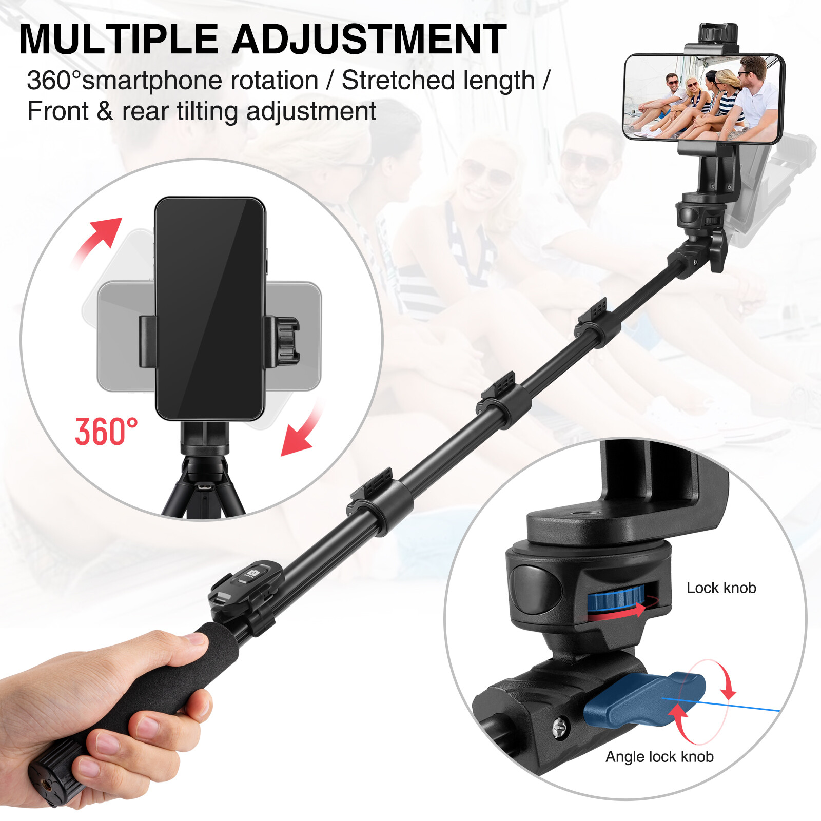 CAMOLO Aluminum 54 in Extendable Selfie Stick with Remote Shutter Camera Tripod