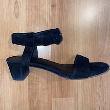 VINCE. Rena City Black Suede Sandals Block Heel Ankle Strap Woman's Size 6