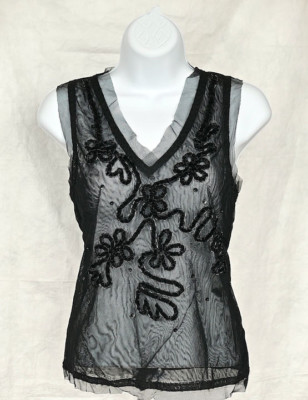 Max Mara/Marella, Knitted Mesh with Velvet Ribbon & Beading Embroidery