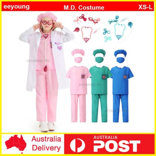 Doctors Nurses Costume Boy Girls Kid's Doctor's Coat Cosplay Book Week Party Set - Picture 1 of 22