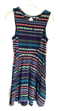 Women's Multi-Colored Zazu Aztec Print Bird Skater Dress Medium