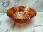 Vintage Fenton Marigold Carnival Glass Holly Leaves Bowl 7 1/2" Ruffled Edge