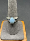 Vintage Sterling Silver 925 Diamond Light Blue Cabochon Sapphire Band Ring Sz 8