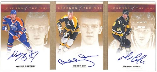 2019-20 The Cup Wayne Gretzky Bobby Orr Mario Lemieux Legends Auto Booklet #/9