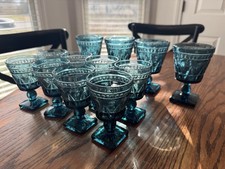 12 Vintage Teal Blue Indiana Colony Park Water/Wine Goblets