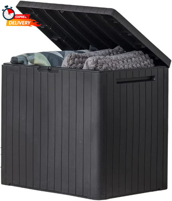 City 30 Gallon Resin Outdoor Storage Box and Patio Furniture Side Table for Pool