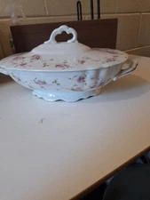Vintage Imperial Crown Austria Oval Covered Vegetable Dish Floral Design